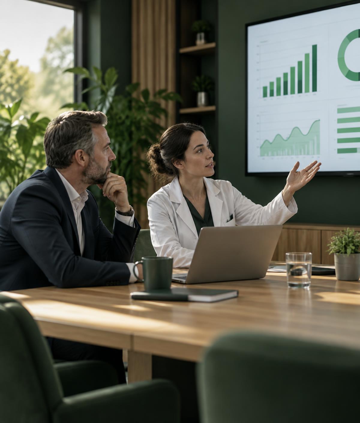 Finance and quality leaders reviewing shared business insights