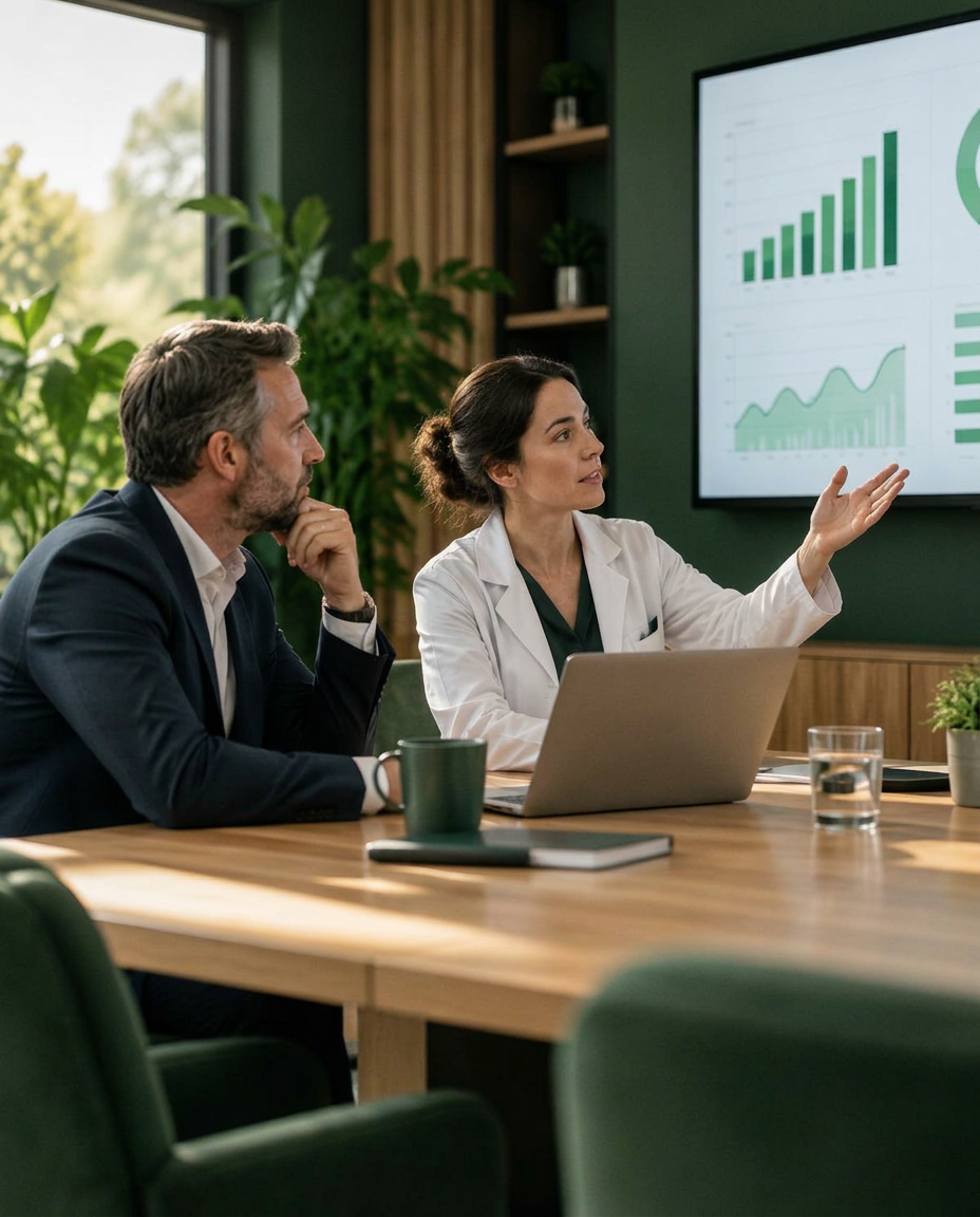 Finance and quality leaders reviewing shared business insights